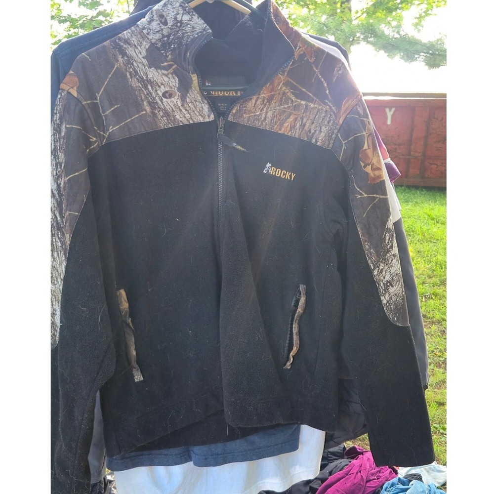 Rocky Mens Fleece Half Zip Jacket Camo Black Hunting Mock Neck Size Medium